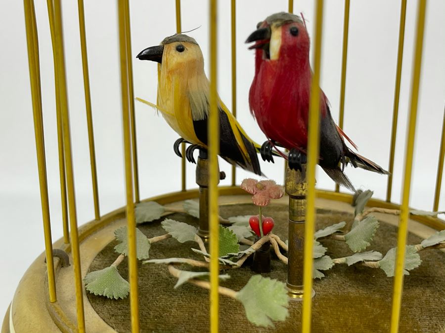 Vintage Reuge Music Sainte-Croix Switzerland Clockwork Singing Birds Cage Automaton Working 6W X 11H [Photo 4]