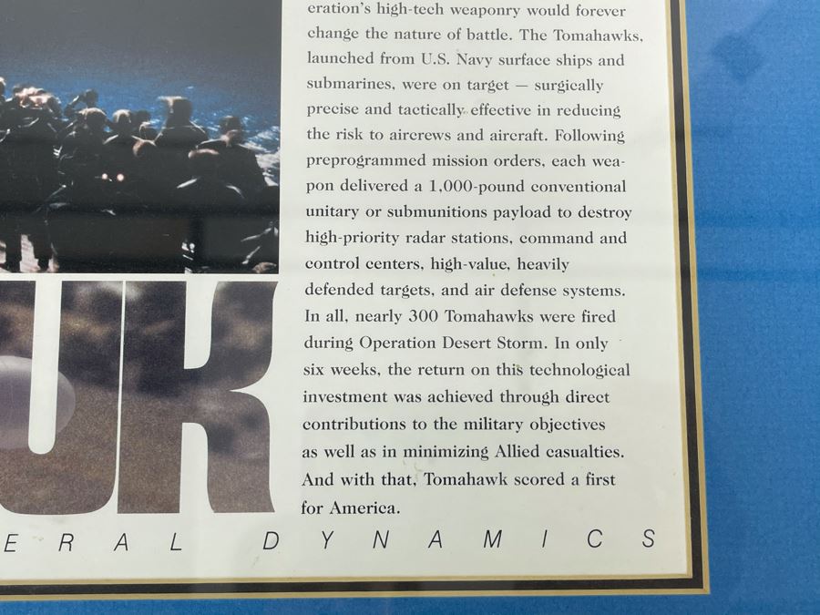 Framed US Navy Tomahawk Missle Convair Division General Dynamics Desert Storm Print 21 X 15 [Photo 6]