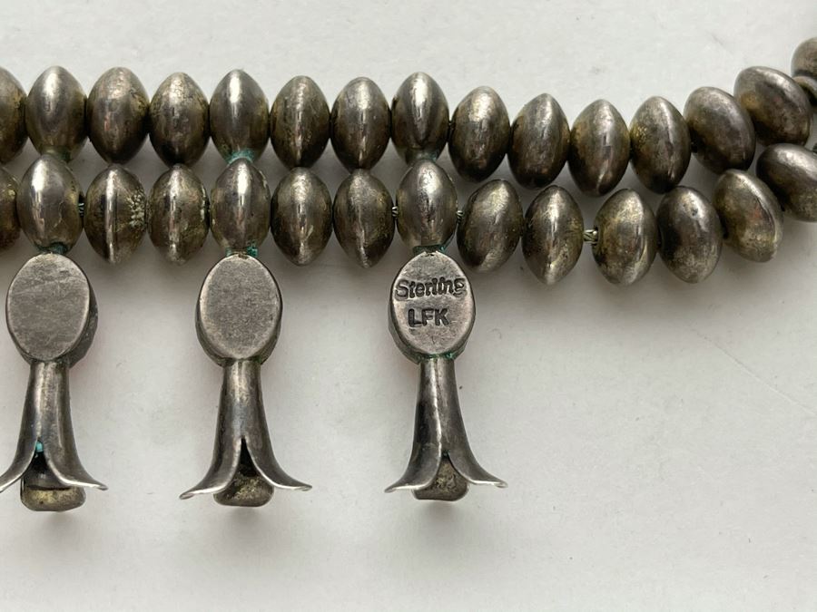 Signed Vintage Native American Squash Blossom Sterling Silver And Coral