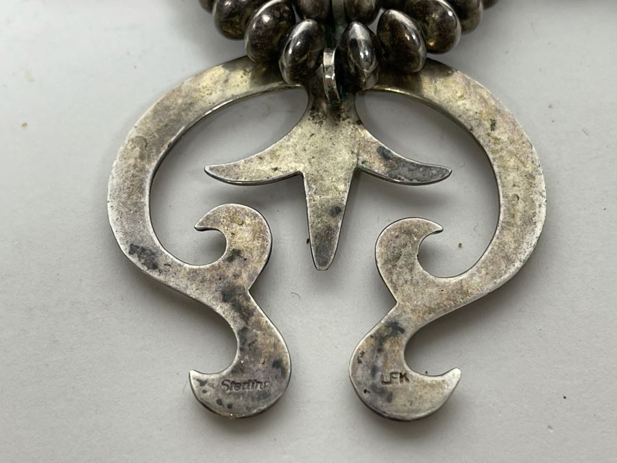 Signed Vintage Native American Squash Blossom Sterling Silver And Coral