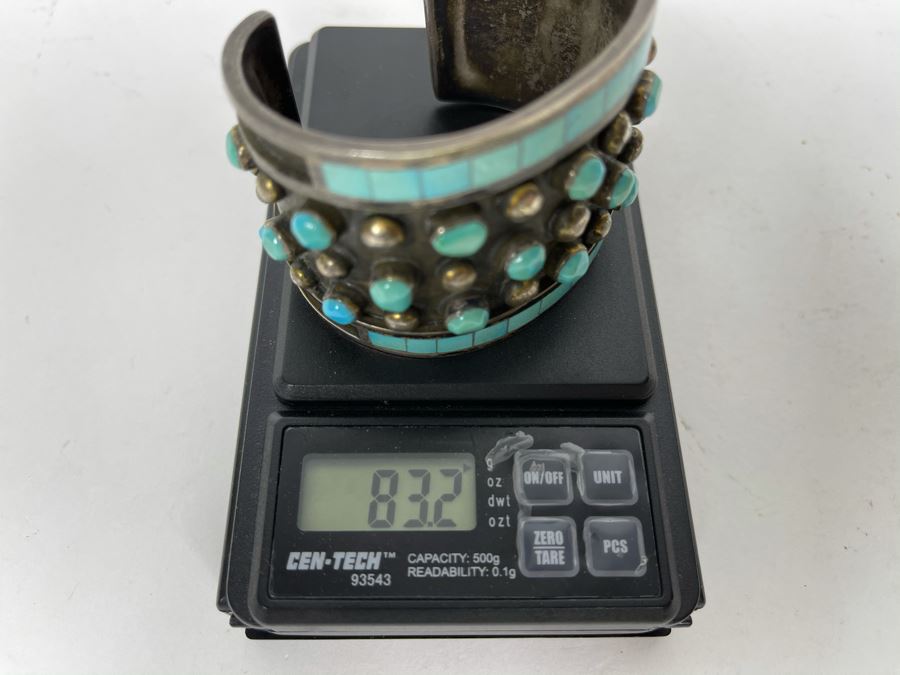 Native American Zuni Signed Sterling Silver And Turquoise Cuff Bracelet Size 5 1/2 Signed Jobeth Mayes Maize 83.2g [Photo 19]