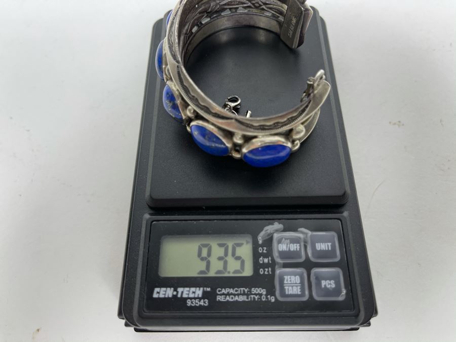 Signed Orville Tsinnie Navajo New Mexico - Lapis Lazuli And Sterling Silver Bracelet 93.5g [Photo 12]