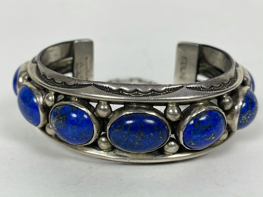 Lapis lazuli and moonstone gemstones cuff bracelet with sterling silver  twist — Discovered