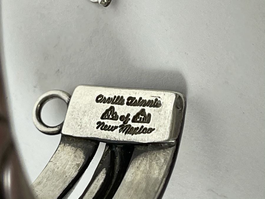 Signed Orville Tsinnie Navajo New Mexico - Coral And Sterling Silver Bracelet 87.2g [Photo 9]