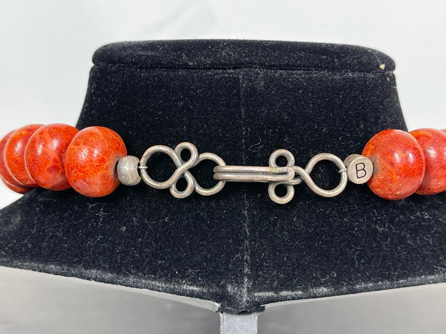 Vintage Chinese Tibetan Sterling Silver Pendant With Red Coral And Turquoise Beaded Necklace Statement Piece 386g [Photo 15]