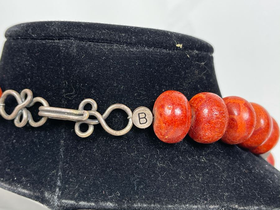 Vintage Chinese Tibetan Sterling Silver Pendant With Red Coral And Turquoise Beaded Necklace Statement Piece 386g [Photo 16]