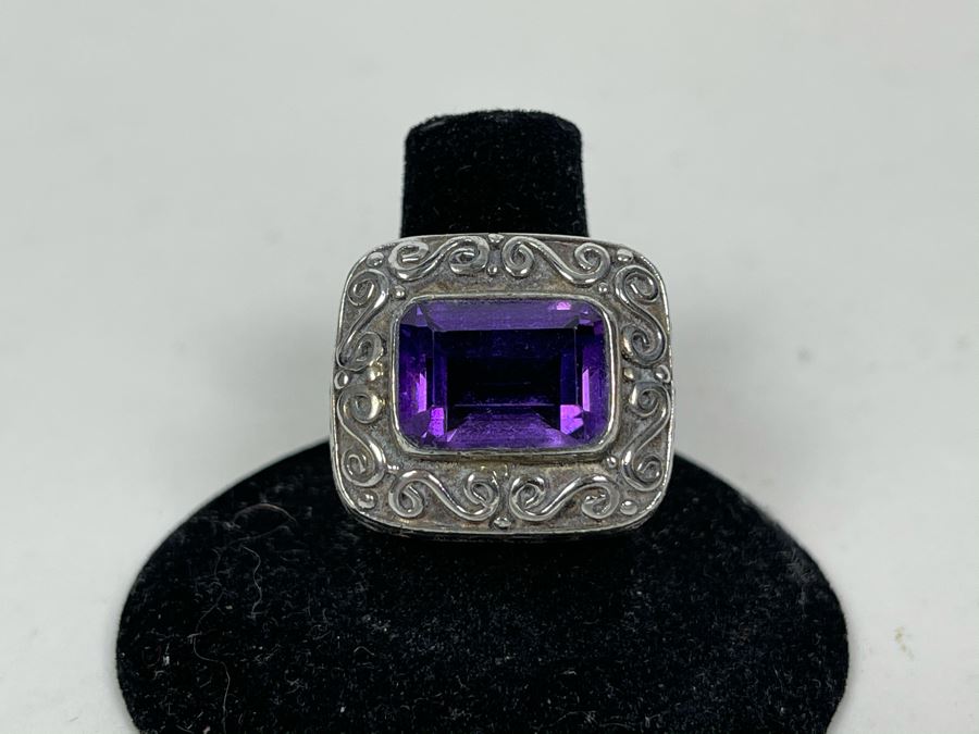 Large Vintage Sterling Silver Amethyst Ring Size 8.5 16.7g [Photo 8]