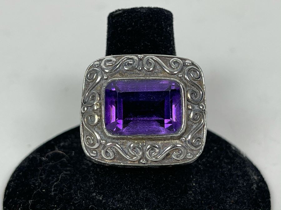 Large Vintage Sterling Silver Amethyst Ring Size 8.5 16.7g [Photo 1]