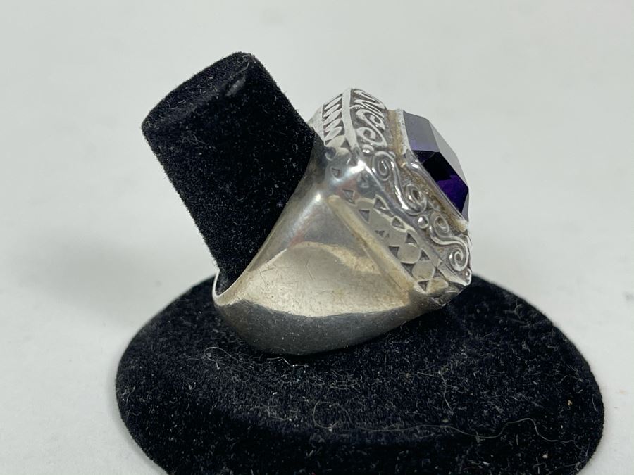 Large Vintage Sterling Silver Amethyst Ring Size 8.5 16.7g [Photo 6]