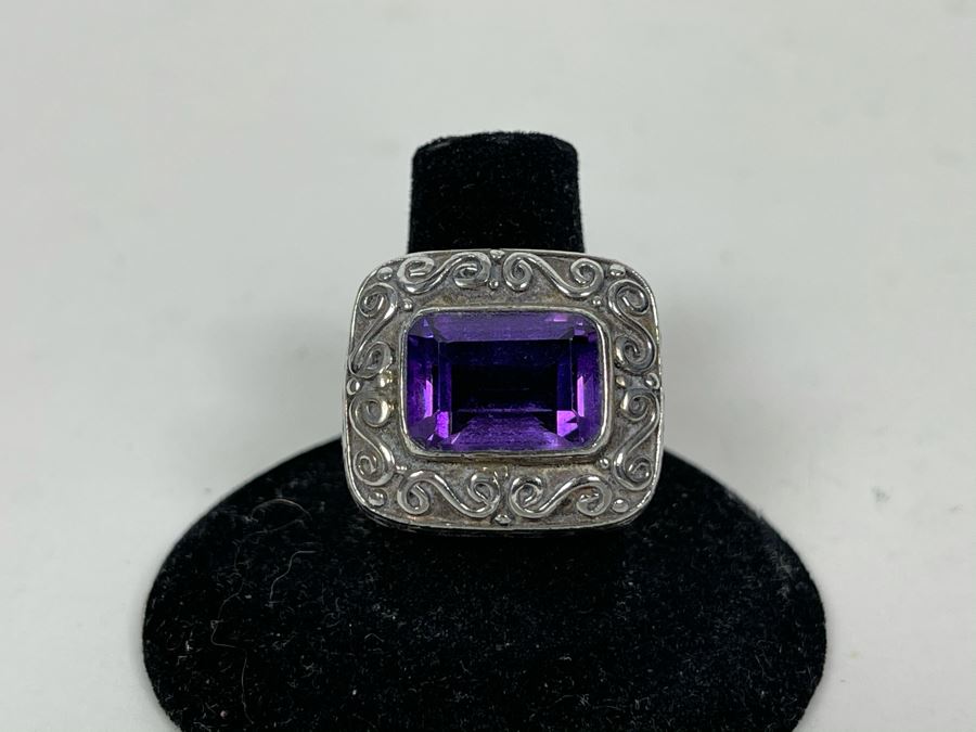 Large Vintage Sterling Silver Amethyst Ring Size 8.5 16.7g [Photo 3]