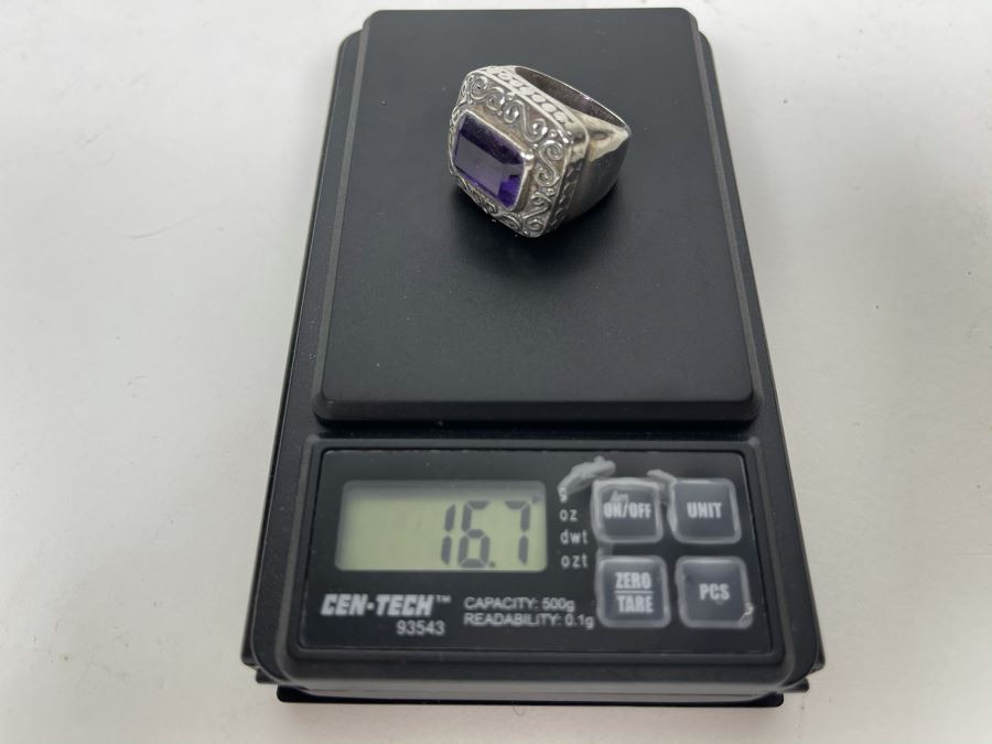 Large Vintage Sterling Silver Amethyst Ring Size 8.5 16.7g [Photo 11]