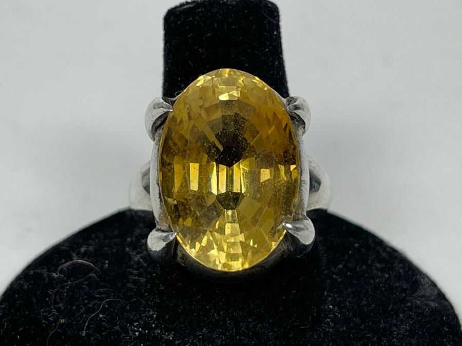 Large Sterling Silver Yellow Stone Citrine? Ring Size 7.75 17.6g [Photo 1]