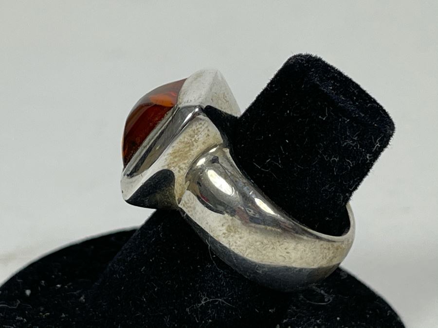 Sterling Silver Amber Ring Size 6 13.7g [Photo 3]