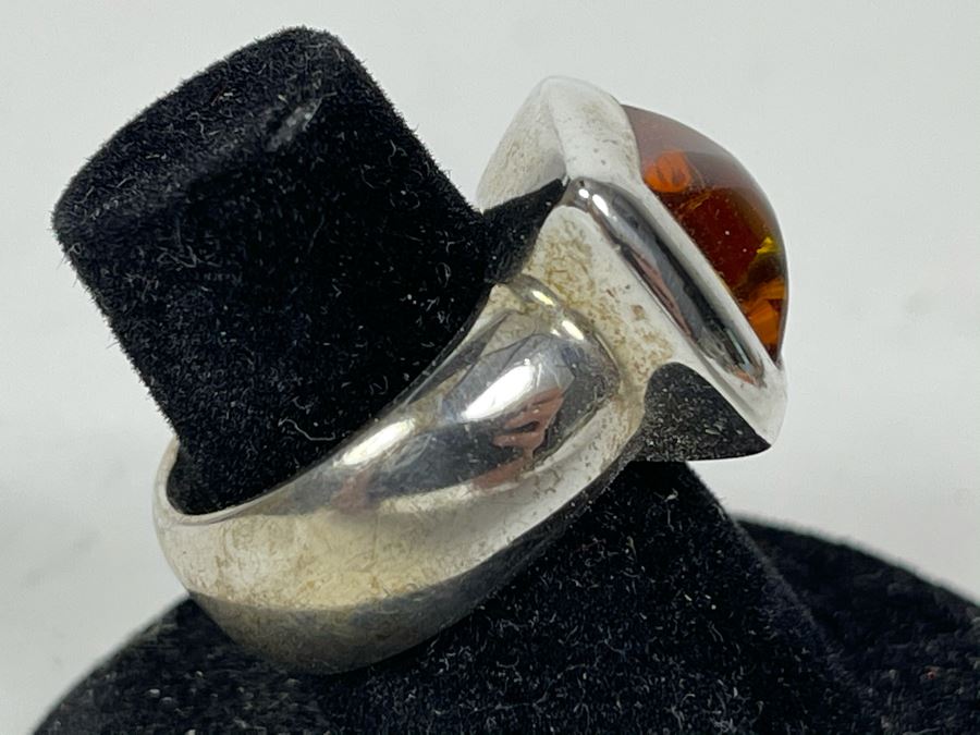 Sterling Silver Amber Ring Size 6 13.7g [Photo 5]