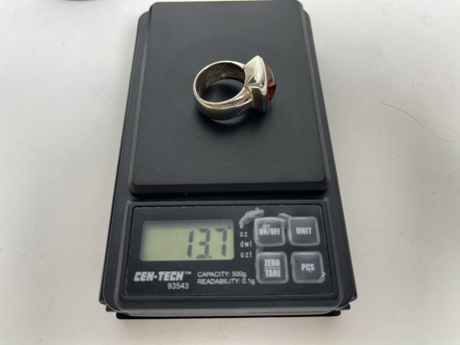 Sterling Silver Amber Ring Size 6 13.7g [Photo 8]