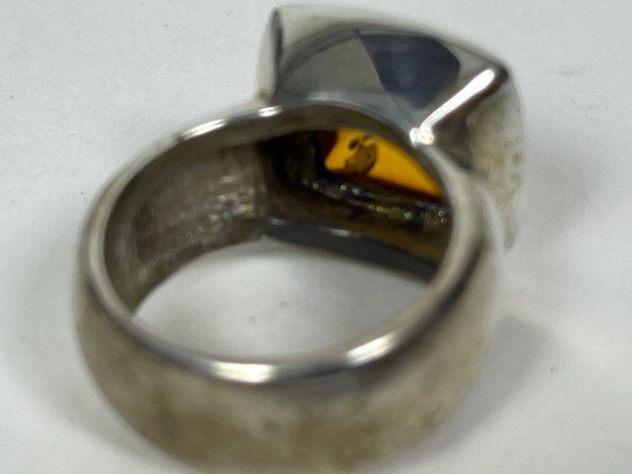 Sterling Silver Amber Ring Size 6 13.7g [Photo 6]