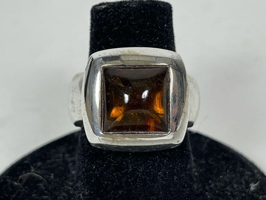 Sterling Silver Amber Ring Size 6 13.7g [Photo 1]