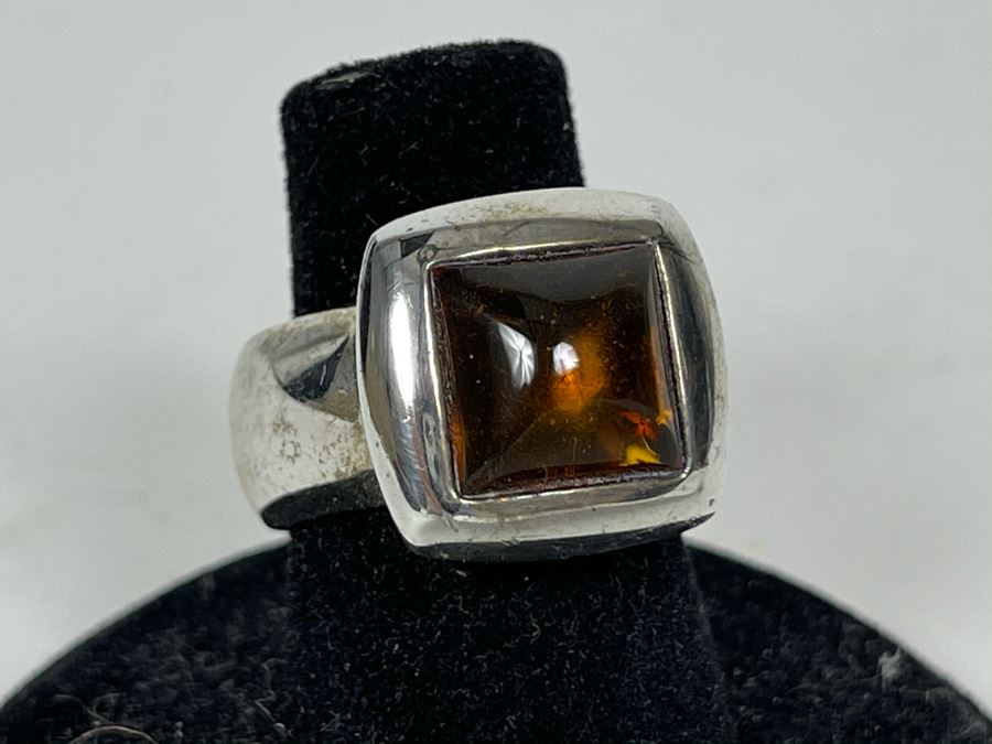 Sterling Silver Amber Ring Size 6 13.7g [Photo 2]