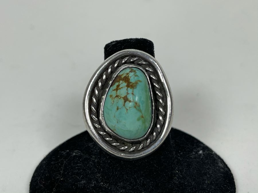 Vinage Native American Sterling Silver Turquoise Ring Size 6.5 9.9g [Photo 2]