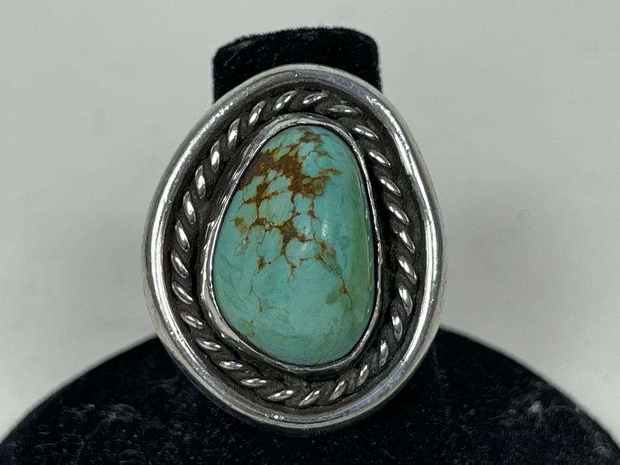 Vinage Native American Sterling Silver Turquoise Ring Size 6.5 9.9g