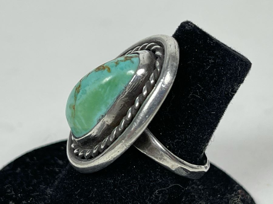 Vinage Native American Sterling Silver Turquoise Ring Size 6.5 9.9g [Photo 5]