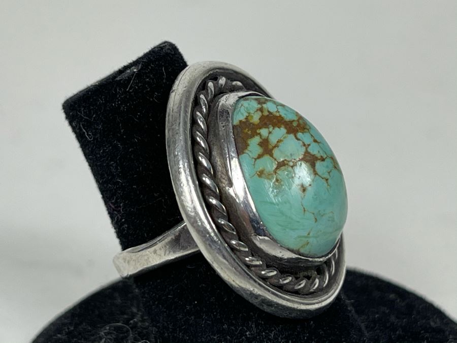 Vinage Native American Sterling Silver Turquoise Ring Size 6.5 9.9g [Photo 3]