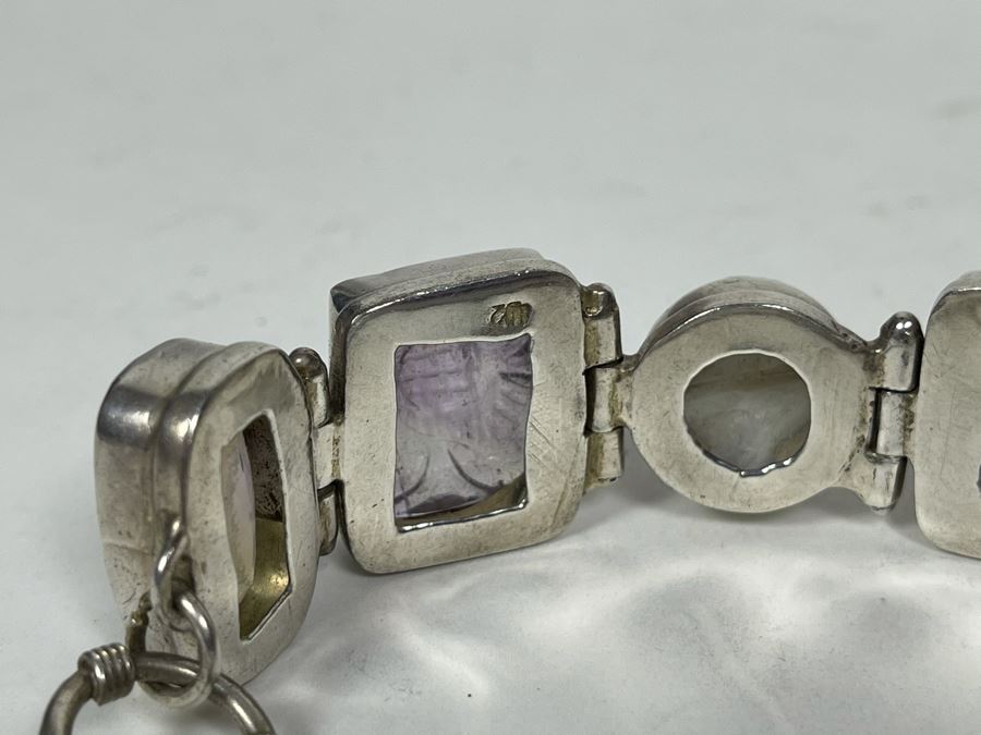 Vintage Sterling Silver Pearl And Multi-Stone Bracelet 57.1g [Photo 12]