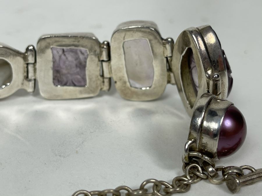 Vintage Sterling Silver Pearl And Multi-Stone Bracelet 57.1g [Photo 11]