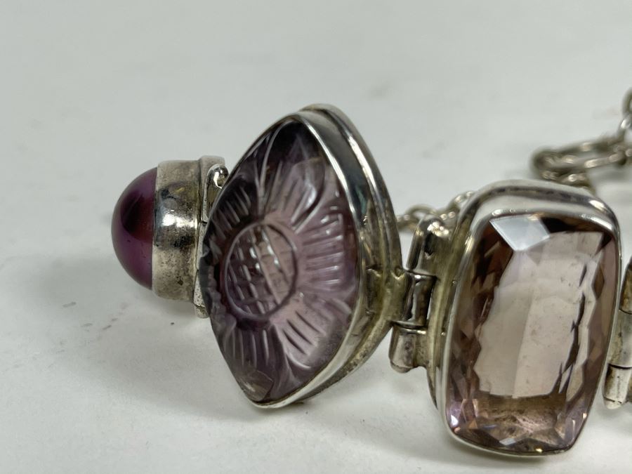 Vintage Sterling Silver Pearl And Multi-Stone Bracelet 57.1g [Photo 4]