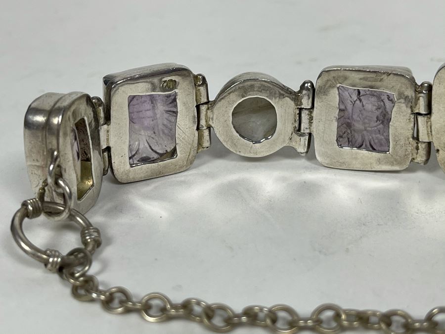 Vintage Sterling Silver Pearl And Multi-Stone Bracelet 57.1g [Photo 10]