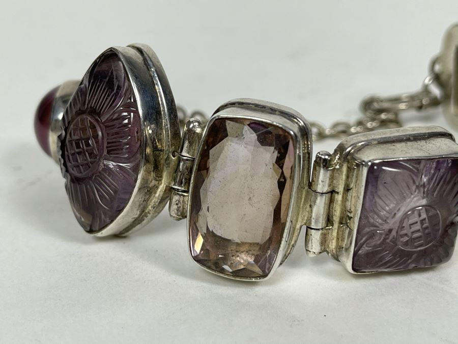 Vintage Sterling Silver Pearl And Multi-Stone Bracelet 57.1g [Photo 3]