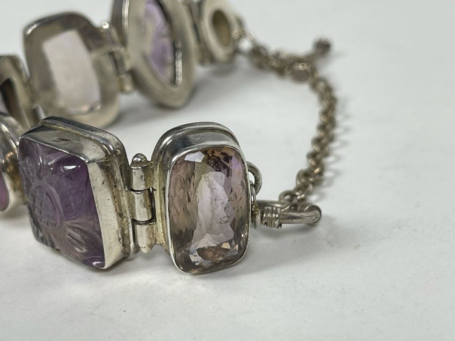 Vintage Sterling Silver Pearl And Multi-Stone Bracelet 57.1g [Photo 9]