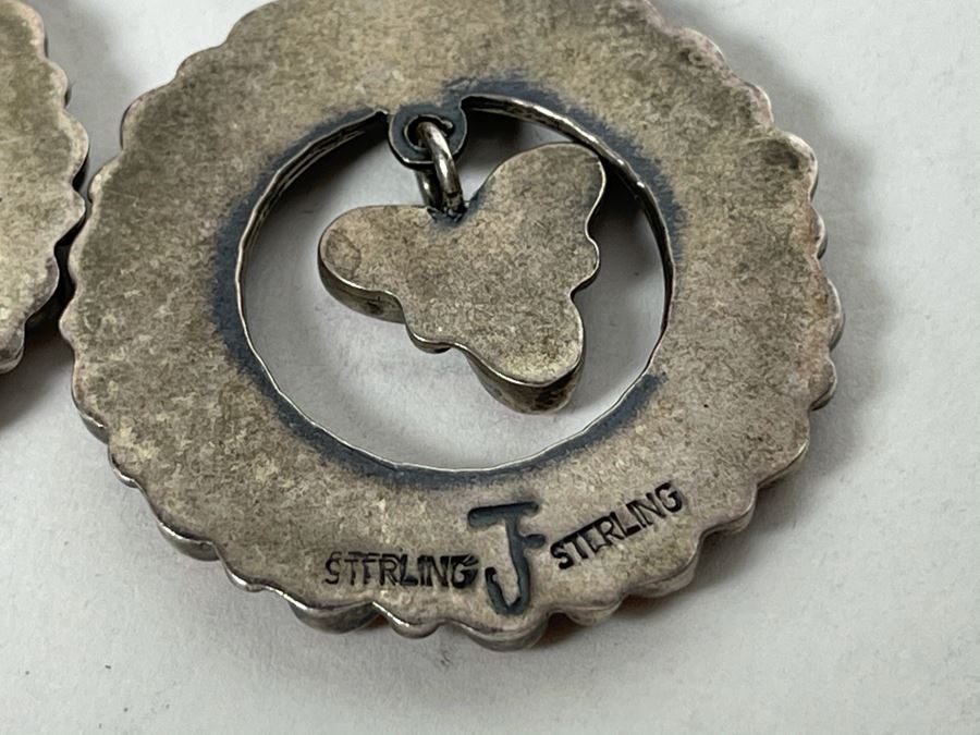 Vintage Signed Sterling Silver And Coral Earrings Signed JF 22.8g [Photo 10]