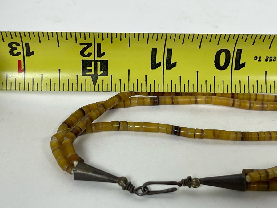 Vintage Chinese Jade Pendant And 3-Strand Shell Heishi Bead Necklace 24L [Photo 11]