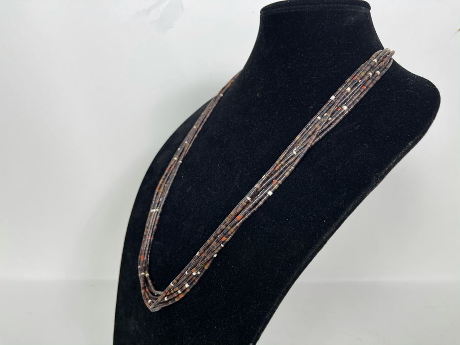 Vintage Native American Multi-Strand Shell Heishi Bead Necklace 30L [Photo 6]