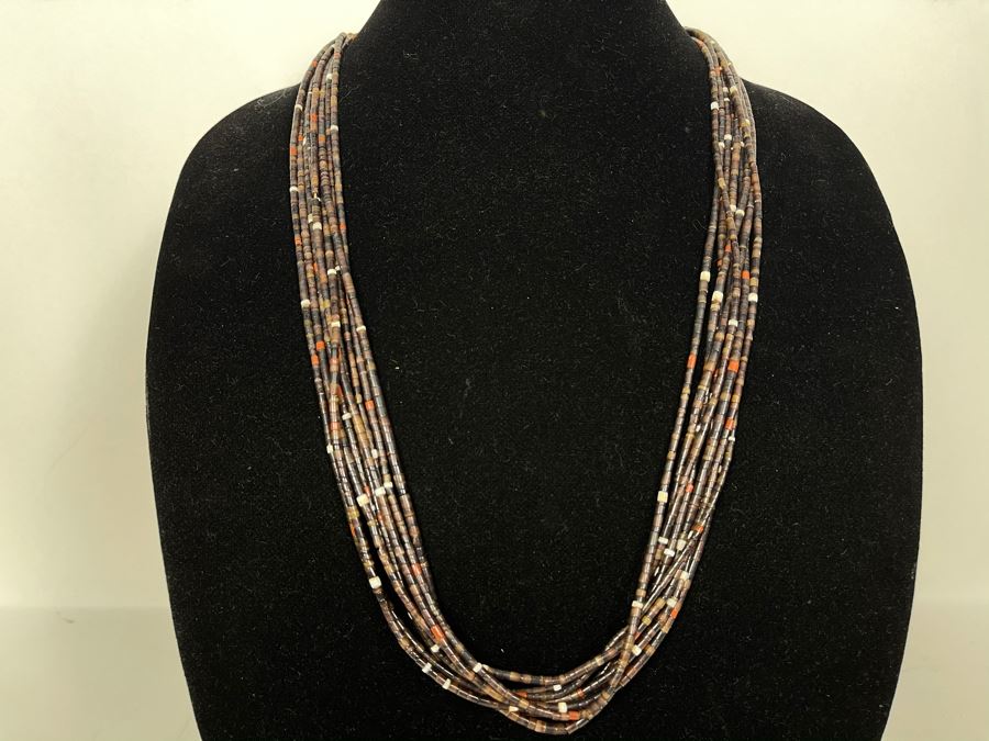Vintage Native American Multi-Strand Shell Heishi Bead Necklace 30L [Photo 2]
