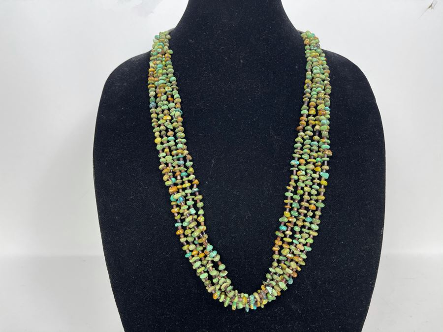 Vintage Native American Multi-Strand Turquoise And Shell Heishi Bead Necklace 30L [Photo 3]