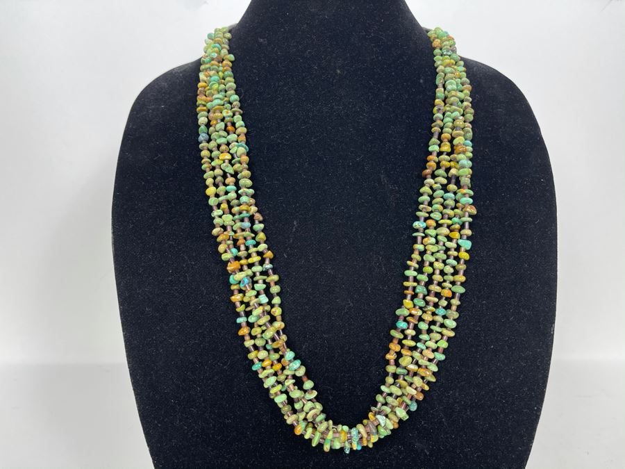 Vintage Native American Multi-Strand Turquoise And Shell Heishi Bead Necklace 30L [Photo 1]