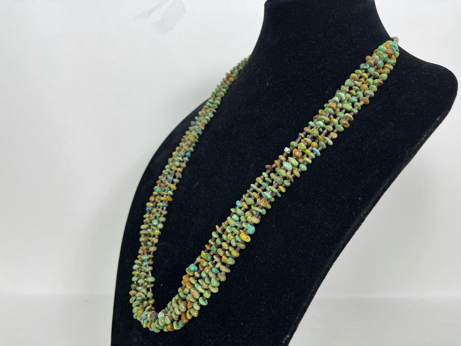 Vintage Native American Multi-Strand Turquoise And Shell Heishi Bead Necklace 30L [Photo 6]