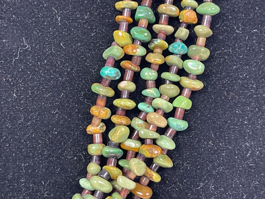 Vintage Native American Multi-Strand Turquoise And Shell Heishi Bead Necklace 30L [Photo 4]