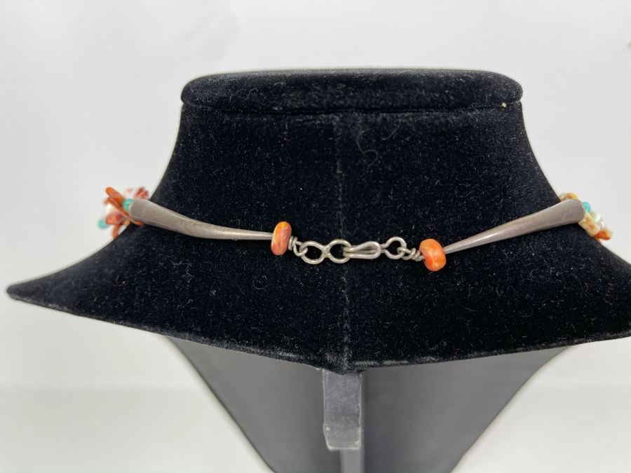 Vintage Native American Animal Fetish Carved Coral Turquoise Stone Necklace 28L [Photo 13]