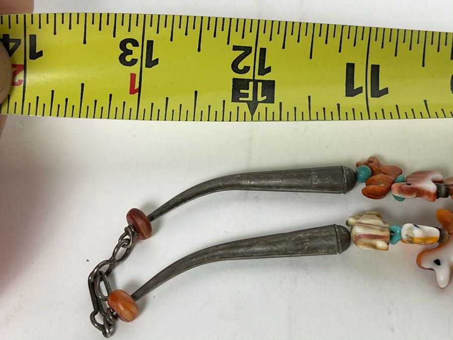 Vintage Native American Animal Fetish Carved Coral Turquoise Stone Necklace 28L [Photo 18]