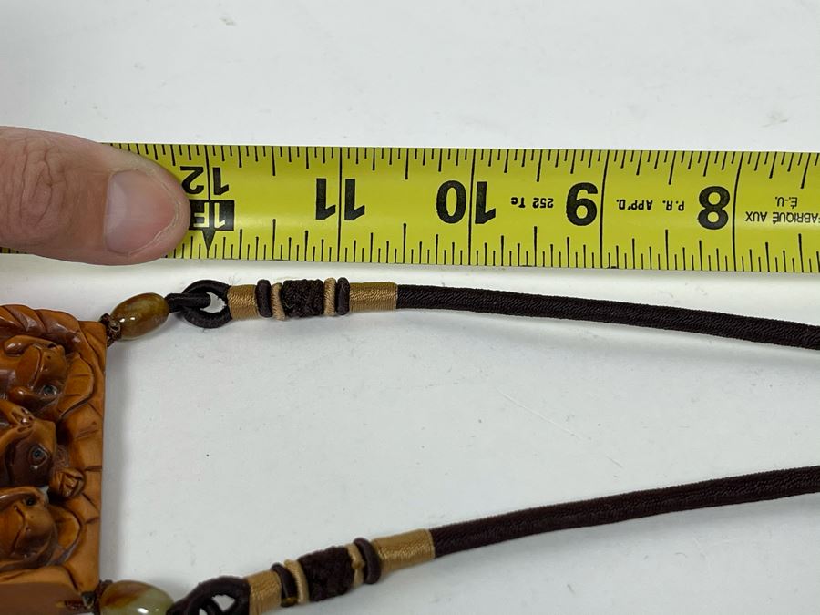 Vintage Signed Asian Relief Carved Wooden Frogs Pendant (Three Wise Frogs See-No-Evil, Hear-No-Evil, Speak-No-Evil) 24L [Photo 14]