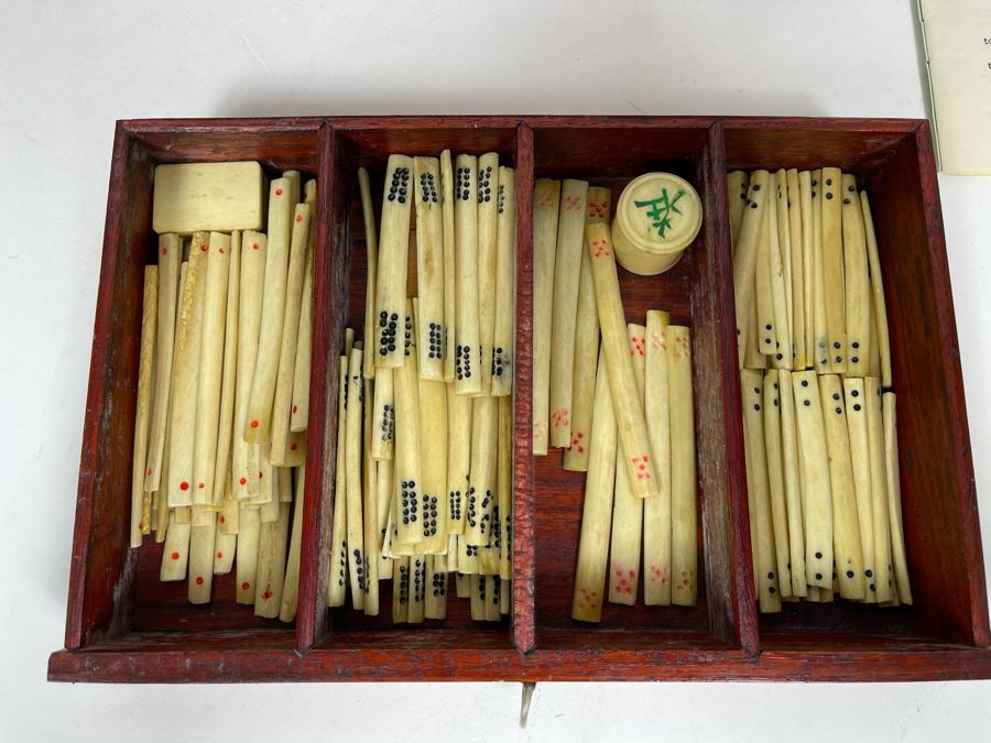 Vintage Chinese Mahjong Set Bamboo And Bone Tiles With Rosewood Wooden 5-Drawer Box 9.5W X 6D X 6.5H [Photo 20]