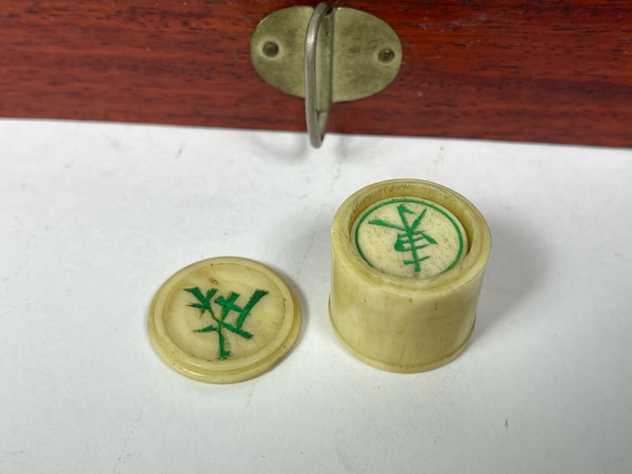 Vintage Chinese Mahjong Set Bamboo And Bone Tiles With Rosewood Wooden 5-Drawer Box 9.5W X 6D X 6.5H [Photo 25]