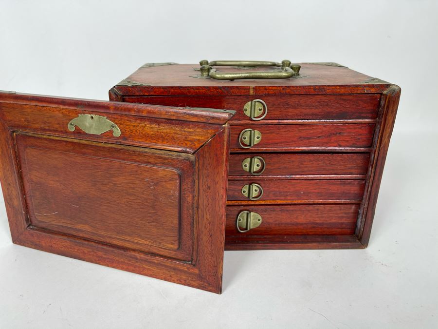 Vintage Chinese Mahjong Set Bamboo And Bone Tiles With Rosewood Wooden 5-Drawer Box 9.5W X 6D X 6.5H [Photo 4]