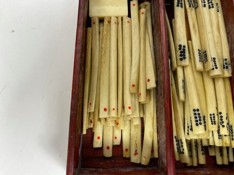 Vintage Chinese Mahjong Set Bamboo And Bone Tiles With Rosewood Wooden 5-Drawer Box 9.5W X 6D X 6.5H [Photo 21]