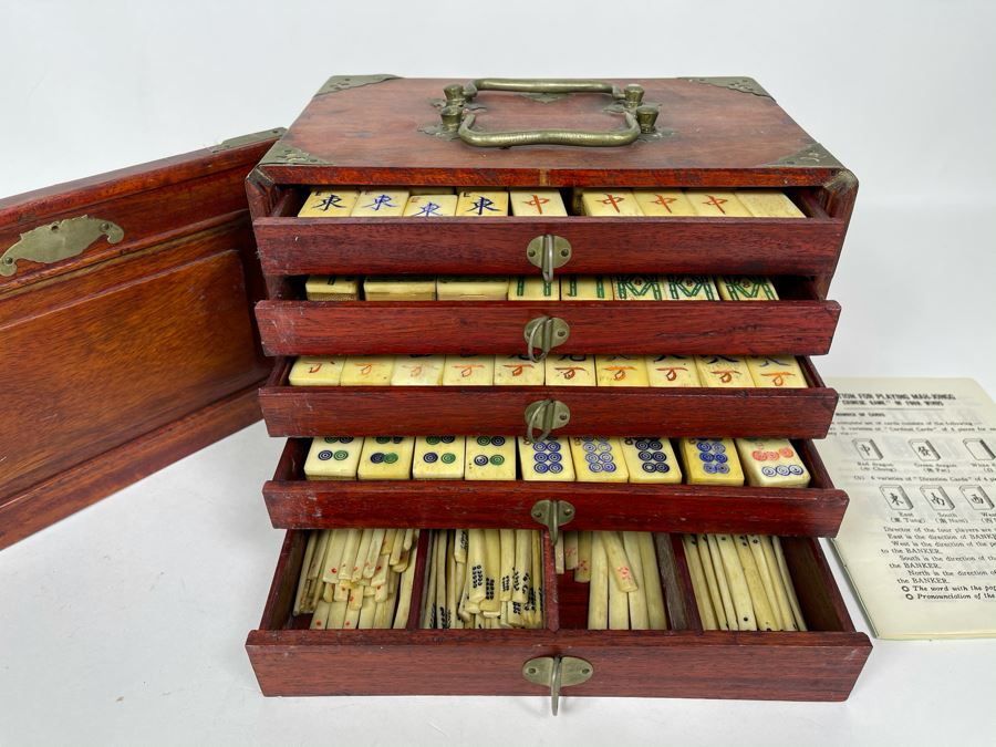 Vintage Bone & Bamboo Mahjong Set with Boards, Counters, Dice etc, Yvonne  Sanders Antiques Ltd
