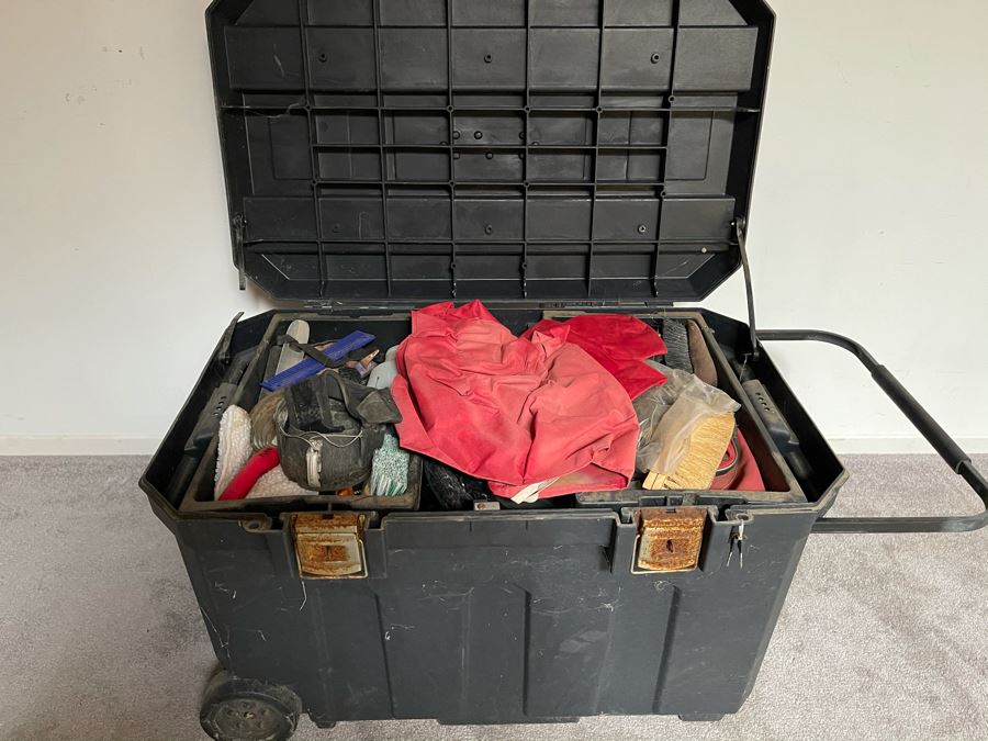 Various Horse Tack And Plastic Storage Container With Wheels 36W X 22D X 26H [Photo 3]