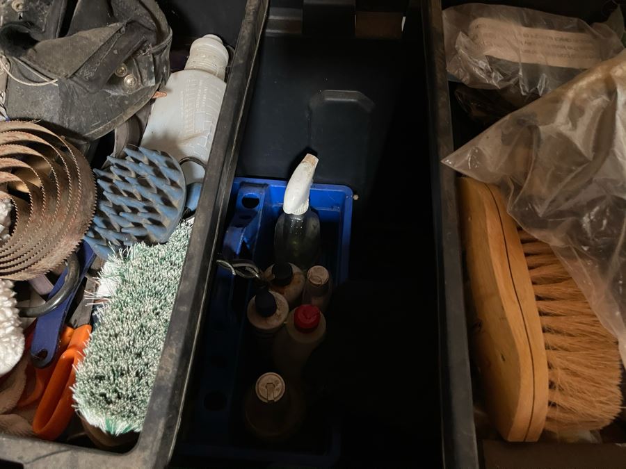 Various Horse Tack And Plastic Storage Container With Wheels 36W X 22D X 26H [Photo 11]